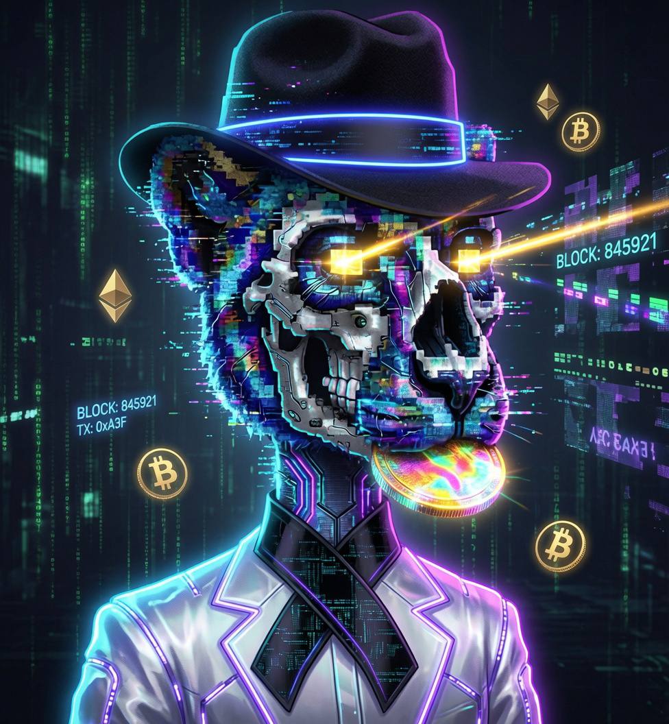 Cyber Punk Crypto — cyberpunk portrait with a hat and neon lights